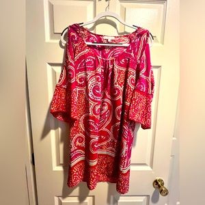 Glam Paisley Mini Dress with Long Sleeves with open shoulders. Size Small